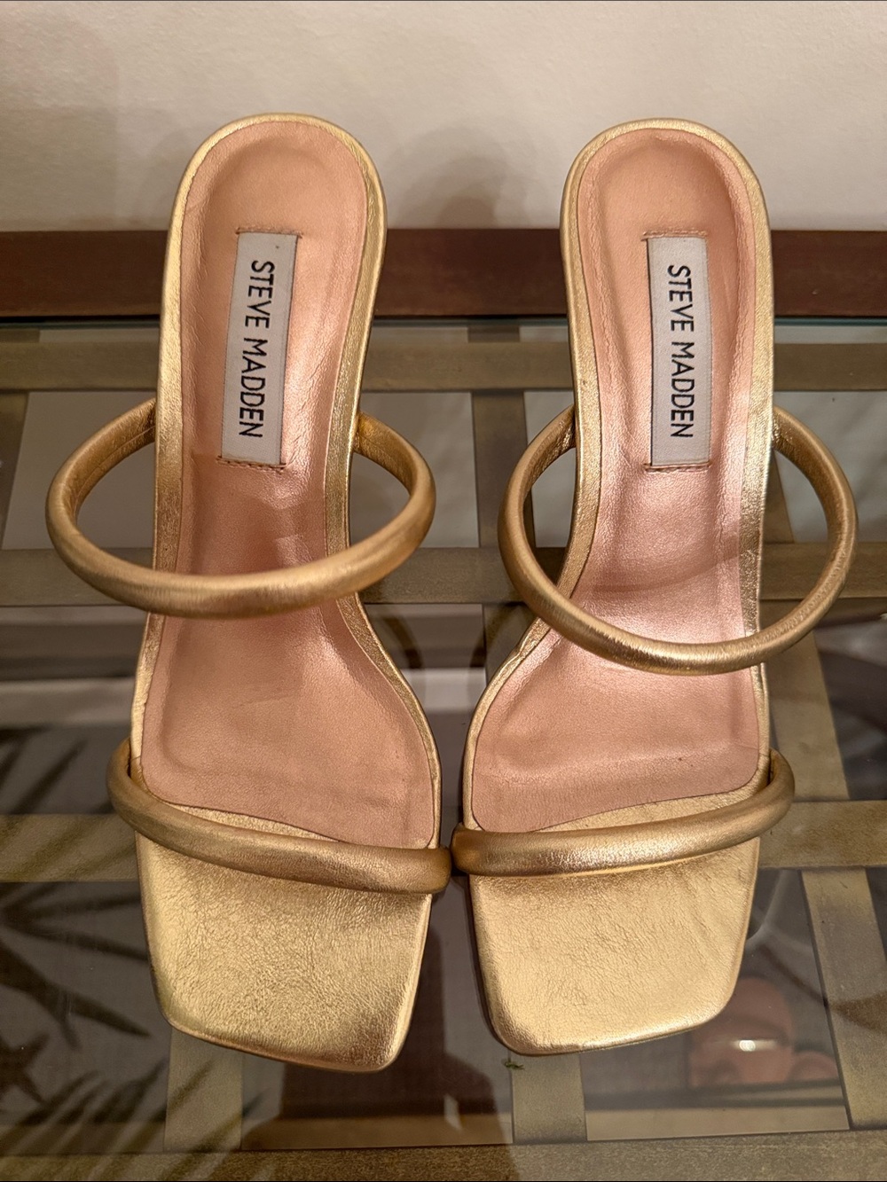 Steve Madden Gold Double Hoop Strap Square-Toe Mules